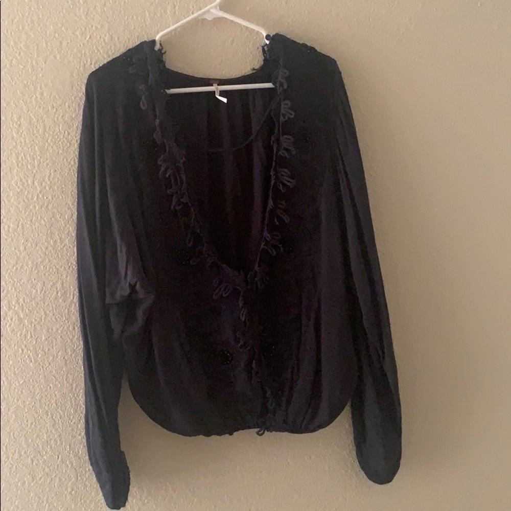 Free People cropped long sleep deep v blouse